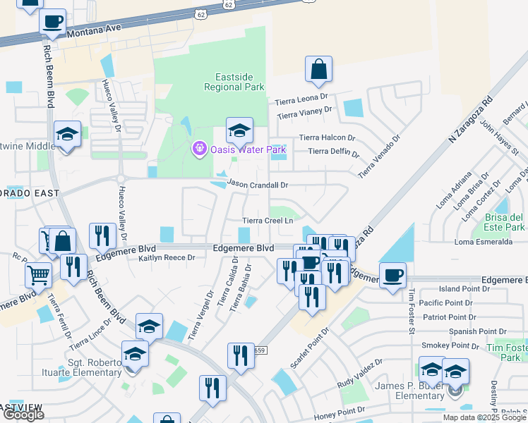 map of restaurants, bars, coffee shops, grocery stores, and more near 3804 Tierra Allen Place in El Paso