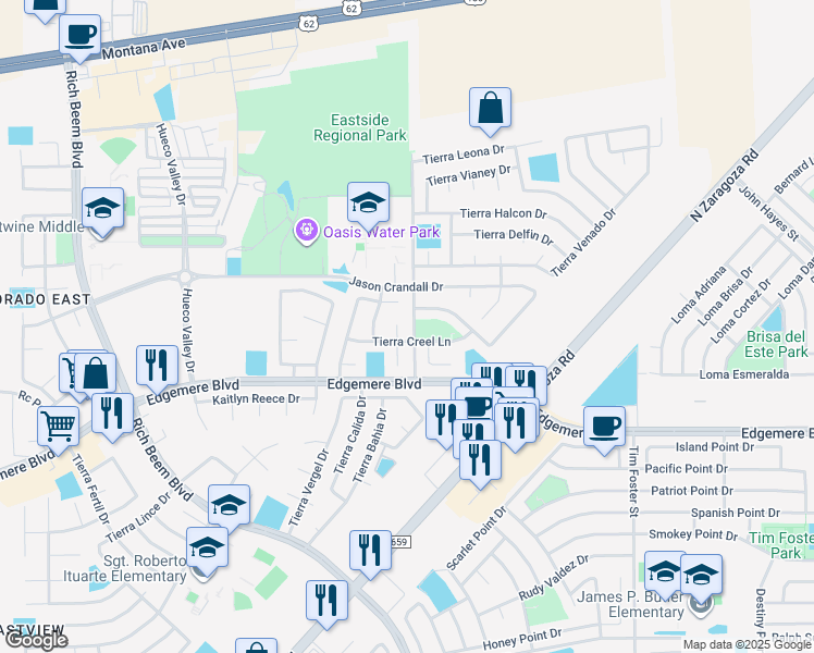 map of restaurants, bars, coffee shops, grocery stores, and more near 3804 Tierra Allen Place in El Paso