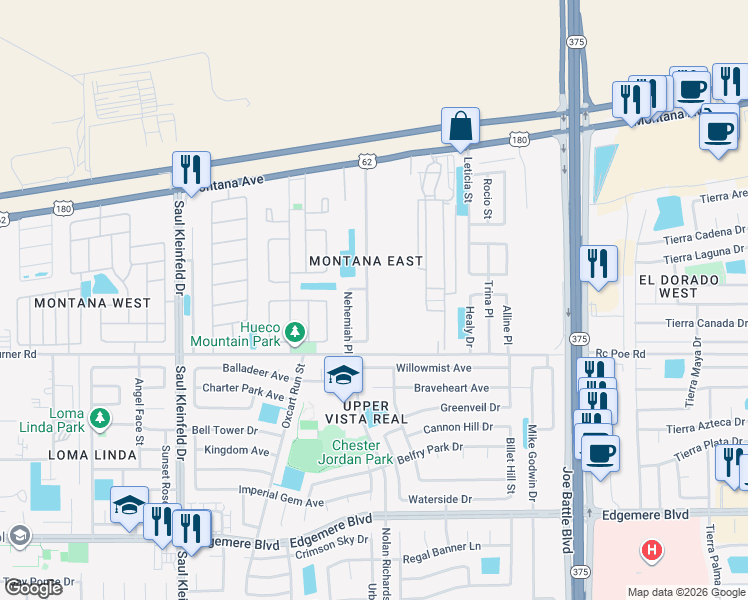 map of restaurants, bars, coffee shops, grocery stores, and more near 3636 Dominican Street in El Paso