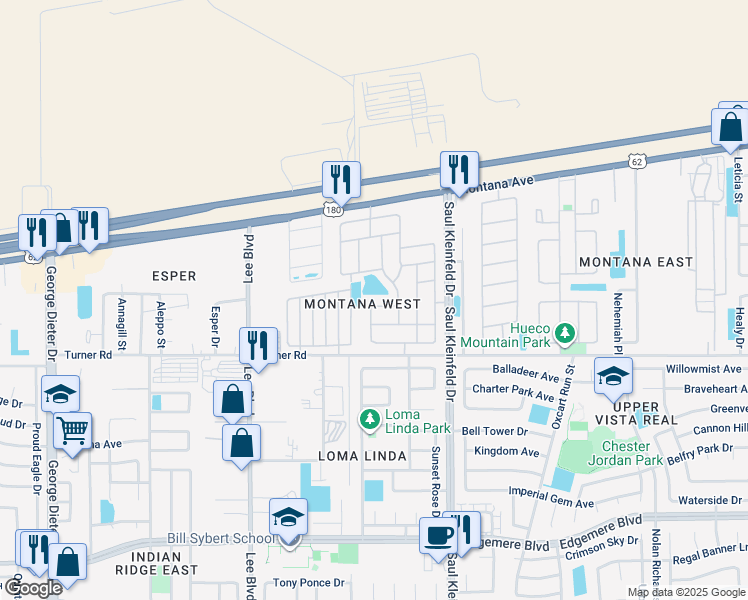 map of restaurants, bars, coffee shops, grocery stores, and more near 3669 Grand Cayman Lane in El Paso