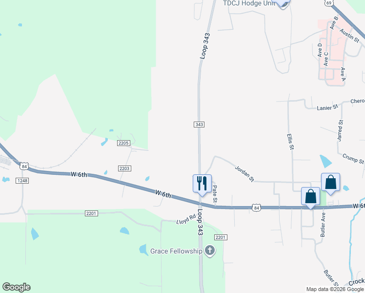 map of restaurants, bars, coffee shops, grocery stores, and more near 3481 Loop 343 in Rusk