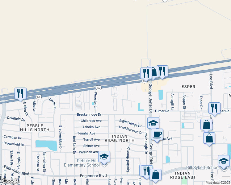 map of restaurants, bars, coffee shops, grocery stores, and more near 3635 Red Cloud Place in El Paso