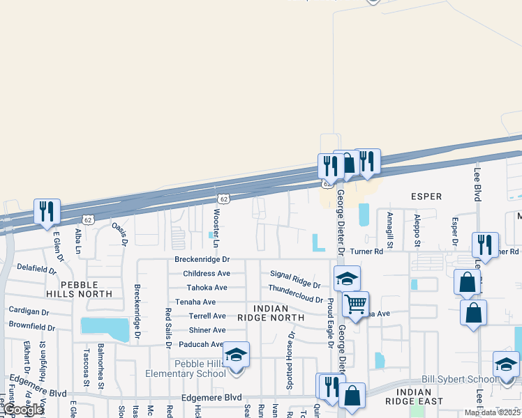 map of restaurants, bars, coffee shops, grocery stores, and more near 3635 Red Cloud Place in El Paso