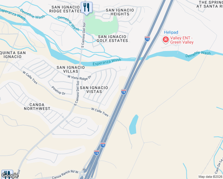 map of restaurants, bars, coffee shops, grocery stores, and more near 4919 South Gloria View Court in Green Valley