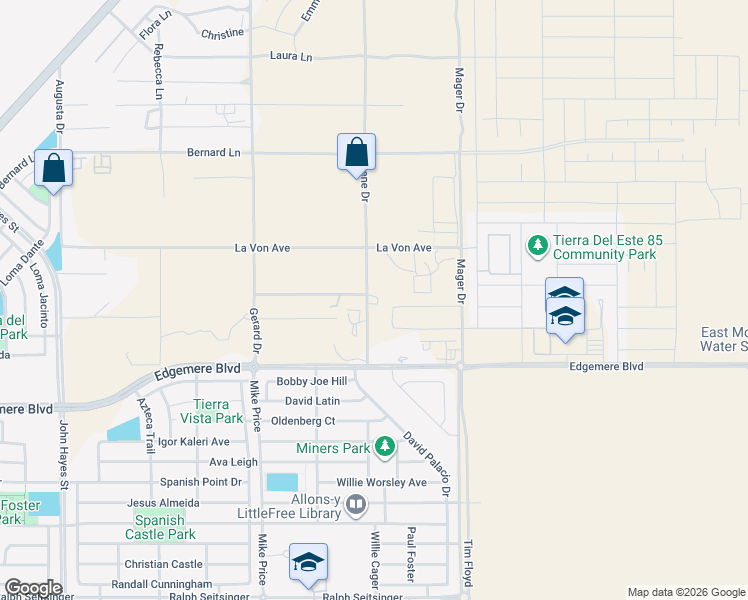 map of restaurants, bars, coffee shops, grocery stores, and more near 3540 Rene Drive in El Paso