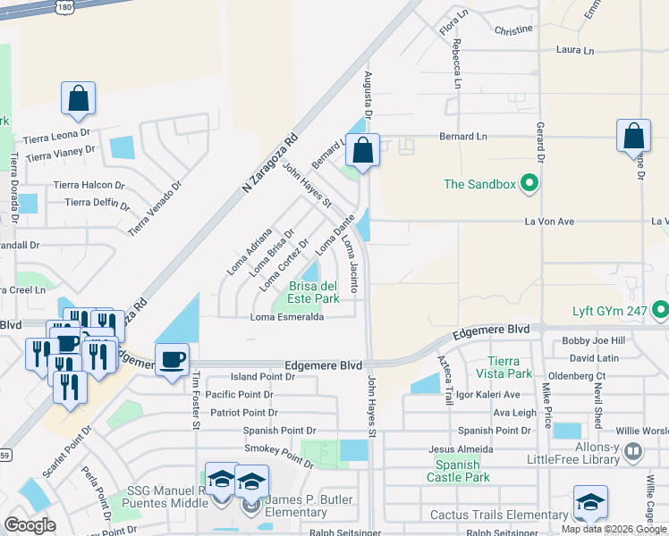 map of restaurants, bars, coffee shops, grocery stores, and more near 3733 Loma Esteban in El Paso