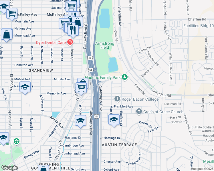 map of restaurants, bars, coffee shops, grocery stores, and more near 4304 Mobile Avenue in El Paso