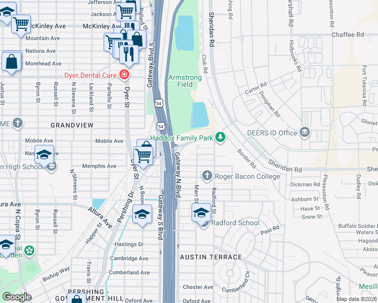 map of restaurants, bars, coffee shops, grocery stores, and more near 4304 Mobile Avenue in El Paso