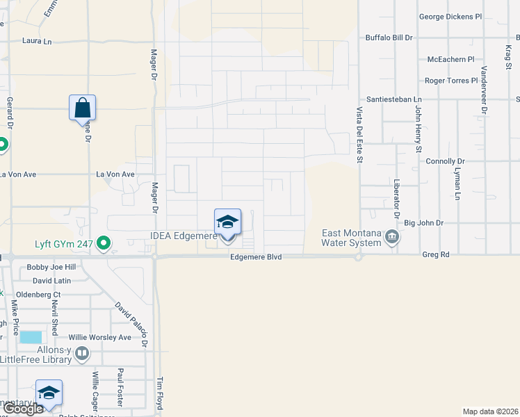map of restaurants, bars, coffee shops, grocery stores, and more near 15101 Edgemere Boulevard in El Paso