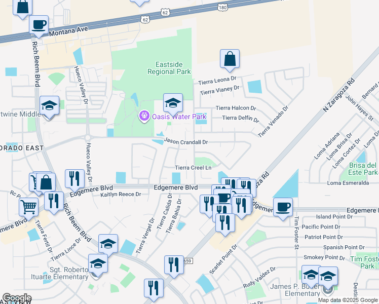 map of restaurants, bars, coffee shops, grocery stores, and more near 3804 Tierra Allen Place in El Paso