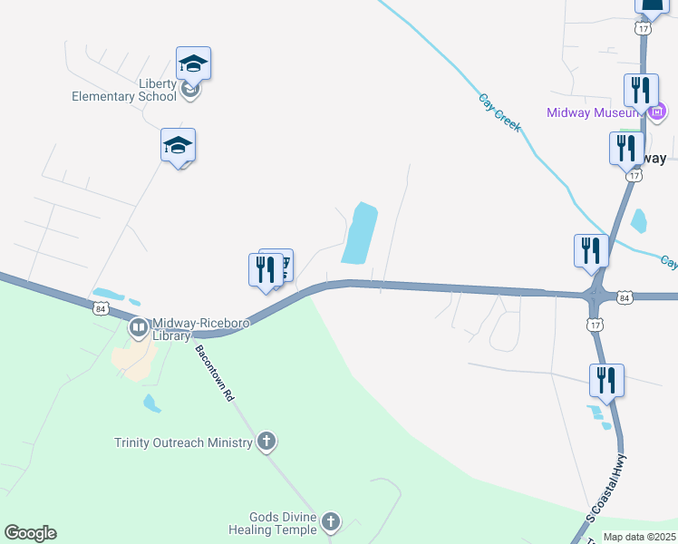 map of restaurants, bars, coffee shops, grocery stores, and more near Dasher Road in Midway