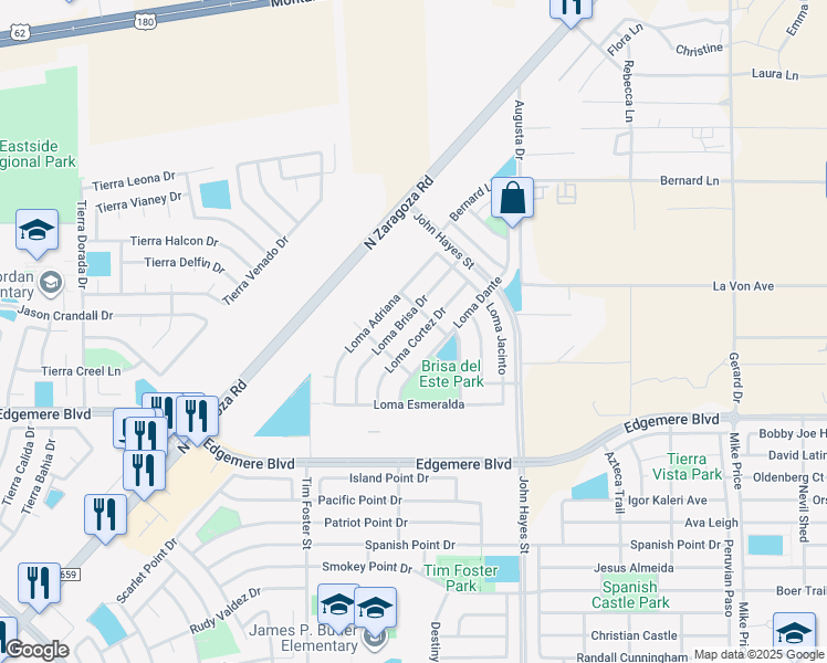map of restaurants, bars, coffee shops, grocery stores, and more near 3848 Loma Brisa Drive in El Paso