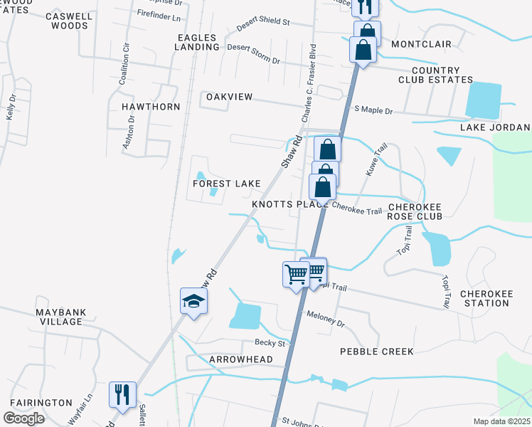 map of restaurants, bars, coffee shops, grocery stores, and more near 1310 Shaw Road in Hinesville