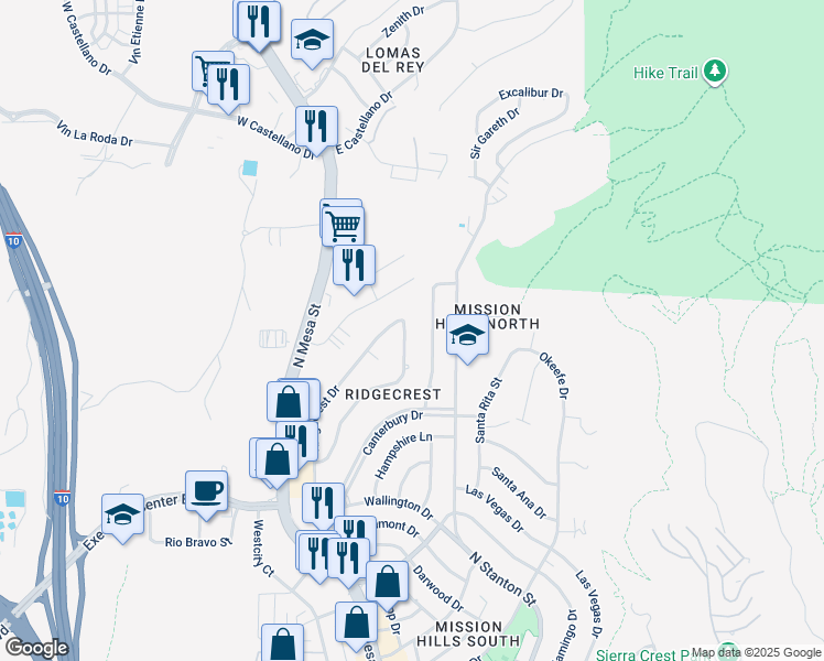 map of restaurants, bars, coffee shops, grocery stores, and more near 4320 Park Hill Drive in El Paso