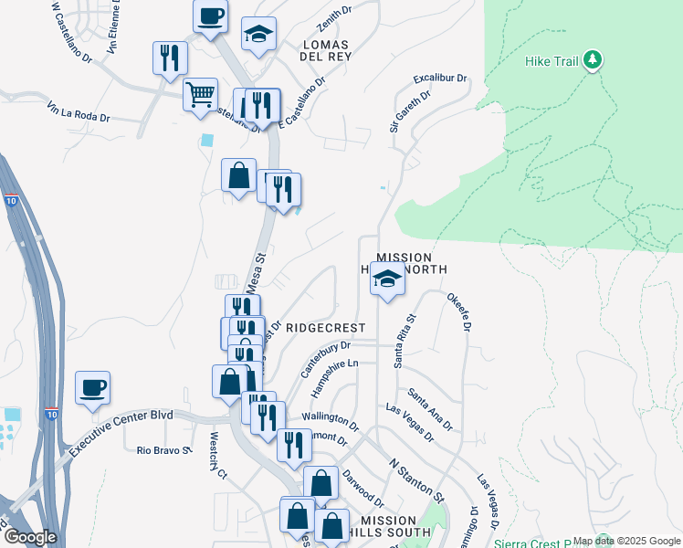 map of restaurants, bars, coffee shops, grocery stores, and more near 4320 Park Hill Drive in El Paso