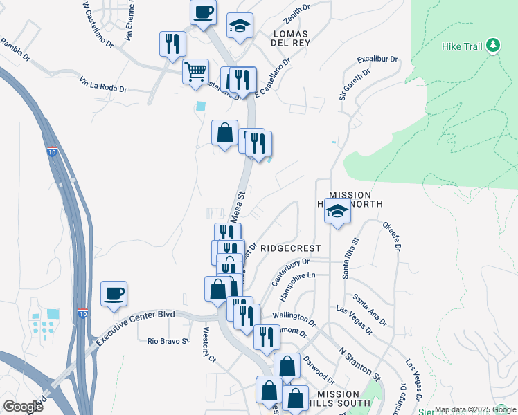 map of restaurants, bars, coffee shops, grocery stores, and more near 4016 Camelot Heights Drive in El Paso