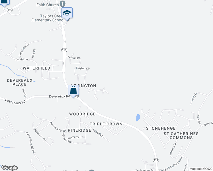 map of restaurants, bars, coffee shops, grocery stores, and more near 202 Barcalay Lane in Hinesville