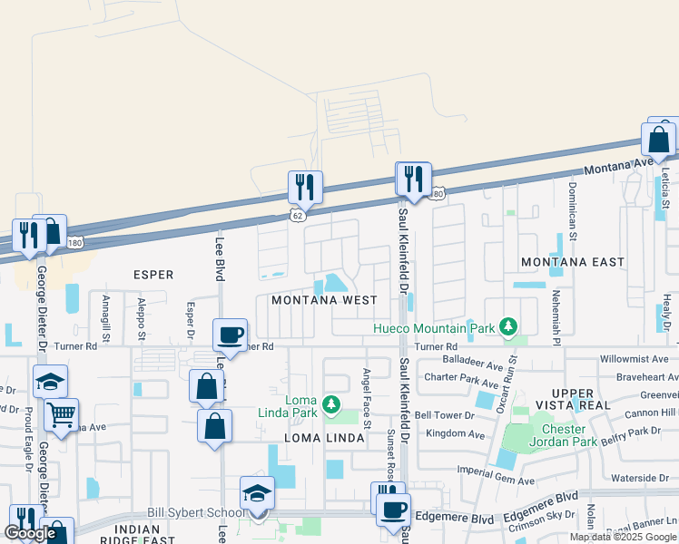 map of restaurants, bars, coffee shops, grocery stores, and more near 3657 Almond Beach Drive in El Paso