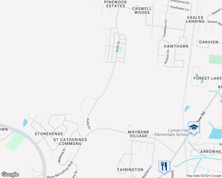 map of restaurants, bars, coffee shops, grocery stores, and more near 1244 Kelly Drive in Hinesville