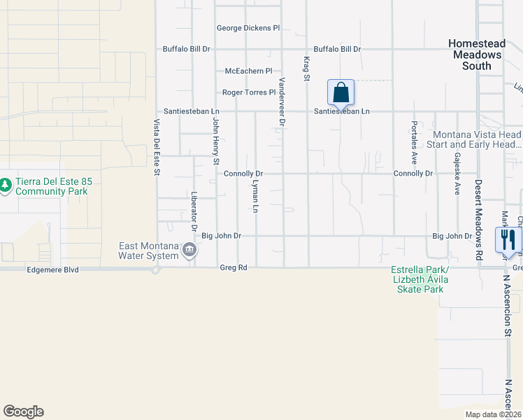 map of restaurants, bars, coffee shops, grocery stores, and more near 3560 Lyman Lane in El Paso