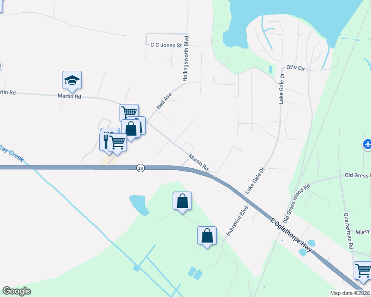 map of restaurants, bars, coffee shops, grocery stores, and more near 1028 Martin Road in Midway