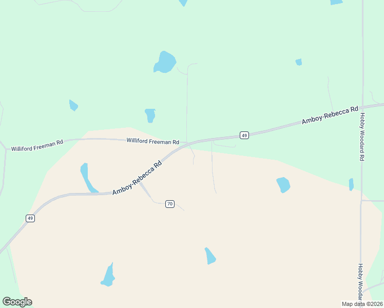 map of restaurants, bars, coffee shops, grocery stores, and more near 2691 Amboy-Rebecca Road in Rebecca