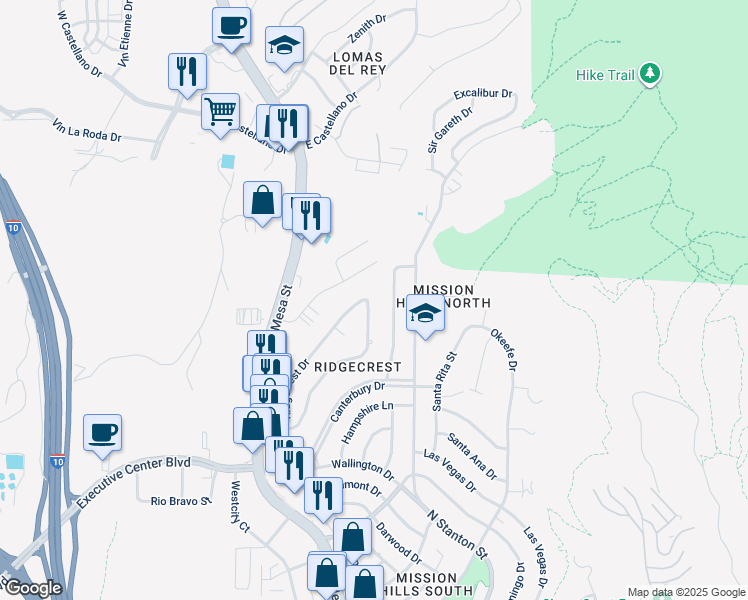 map of restaurants, bars, coffee shops, grocery stores, and more near 4320 Park Hill Drive in El Paso