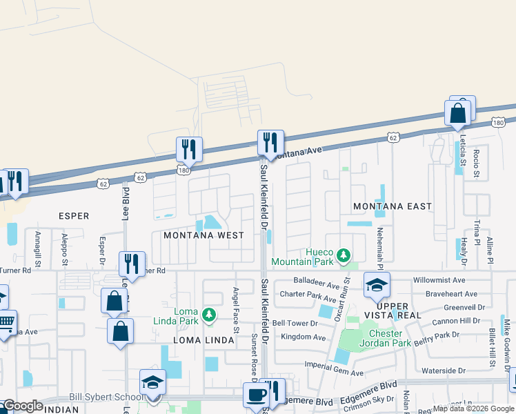 map of restaurants, bars, coffee shops, grocery stores, and more near 3658 Grand Bahamas Drive in El Paso