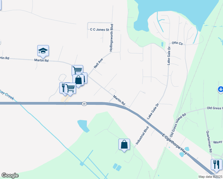 map of restaurants, bars, coffee shops, grocery stores, and more near 47 Shady Oaks Loop in Midway