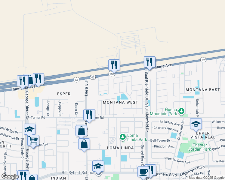map of restaurants, bars, coffee shops, grocery stores, and more near 3737 Coco Palm Drive in El Paso