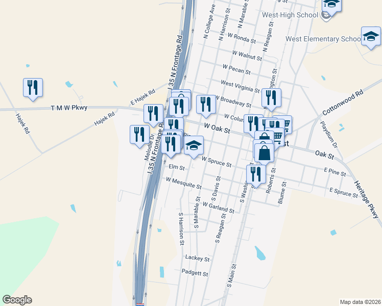 map of restaurants, bars, coffee shops, grocery stores, and more near 116 South Harrison Street in West