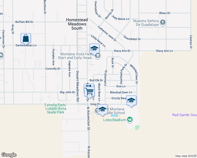 map of restaurants, bars, coffee shops, grocery stores, and more near 14841 Bull Elk Drive in El Paso