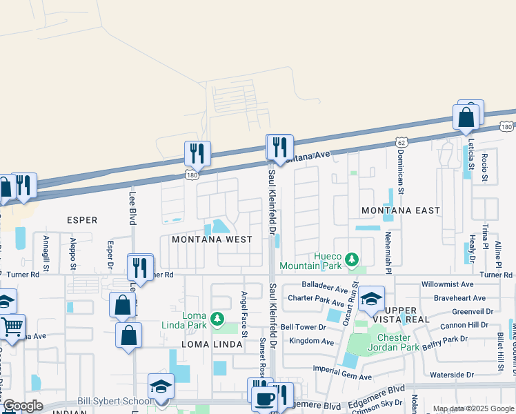 map of restaurants, bars, coffee shops, grocery stores, and more near 3658 Grand Bahamas Drive in El Paso