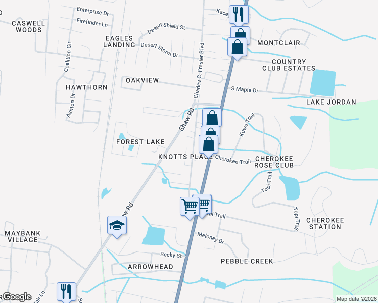 map of restaurants, bars, coffee shops, grocery stores, and more near 1213 Knotts Drive in Hinesville
