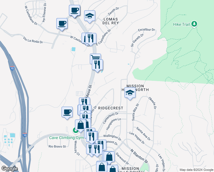 map of restaurants, bars, coffee shops, grocery stores, and more near 4208 Camelot Heights Drive in El Paso