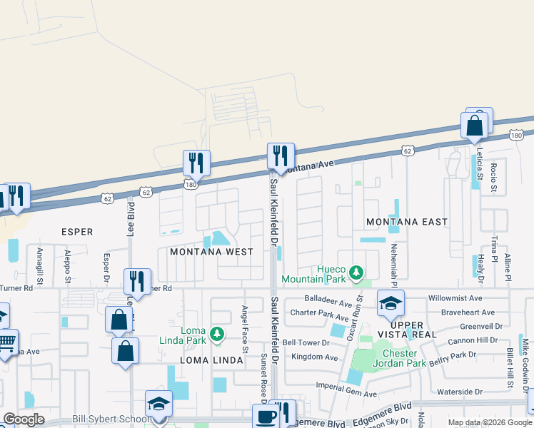 map of restaurants, bars, coffee shops, grocery stores, and more near 3658 Grand Bahamas Drive in El Paso