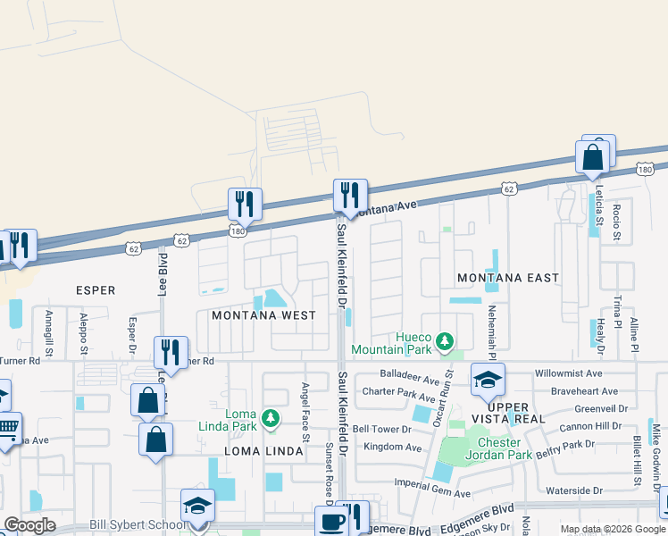 map of restaurants, bars, coffee shops, grocery stores, and more near 3658 Grand Bahamas Drive in El Paso