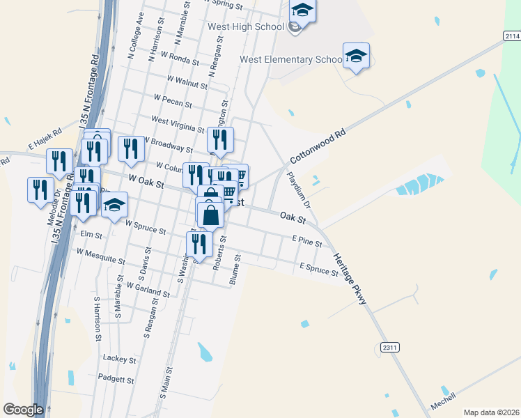map of restaurants, bars, coffee shops, grocery stores, and more near 312 East Oak Street in West