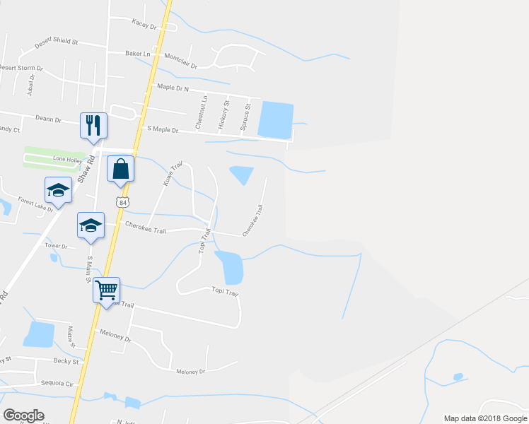 map of restaurants, bars, coffee shops, grocery stores, and more near 231 Cherokee Trail in Hinesville