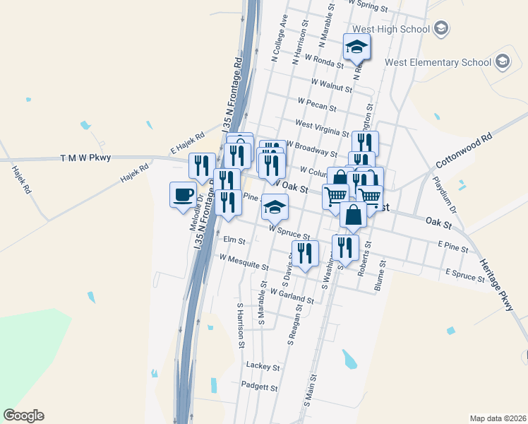 map of restaurants, bars, coffee shops, grocery stores, and more near 116 South Harrison Street in West
