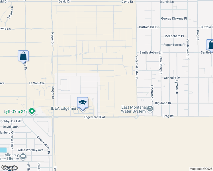 map of restaurants, bars, coffee shops, grocery stores, and more near 3520 Vista Del Este Street in El Paso