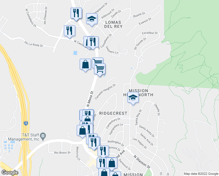 map of restaurants, bars, coffee shops, grocery stores, and more near 4208 Camelot Heights Drive in El Paso