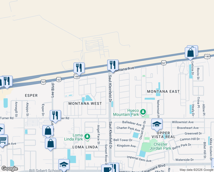 map of restaurants, bars, coffee shops, grocery stores, and more near 3658 Grand Bahamas Drive in El Paso