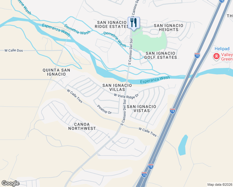 map of restaurants, bars, coffee shops, grocery stores, and more near 1886 West Amblemorn Drive in Green Valley