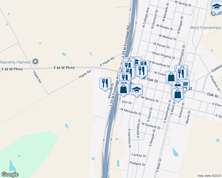 map of restaurants, bars, coffee shops, grocery stores, and more near 314 Melodie Drive in West