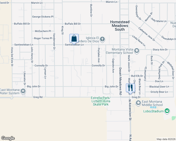 map of restaurants, bars, coffee shops, grocery stores, and more near 14588 Connolly Drive in El Paso