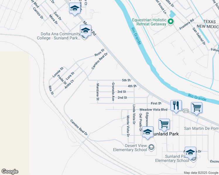 map of restaurants, bars, coffee shops, grocery stores, and more near 205 4th Street in Sunland Park