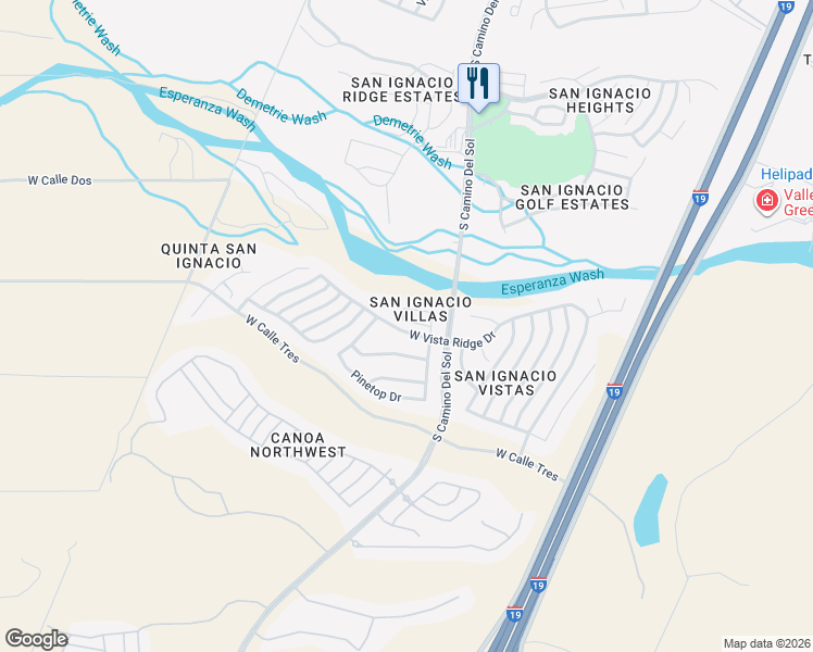 map of restaurants, bars, coffee shops, grocery stores, and more near 1856 West Demetrie Loop in Green Valley