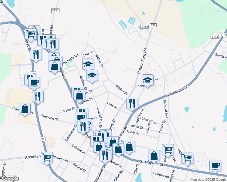 map of restaurants, bars, coffee shops, grocery stores, and more near 275 Walker Street in Center