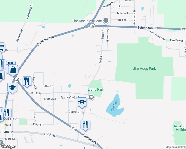 map of restaurants, bars, coffee shops, grocery stores, and more near 236 Euclid Avenue in Rusk